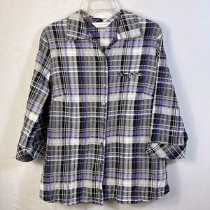 Allison Daley 3/4 Sleeve Size 14. Textured seams Purple Black and Gray. Like New